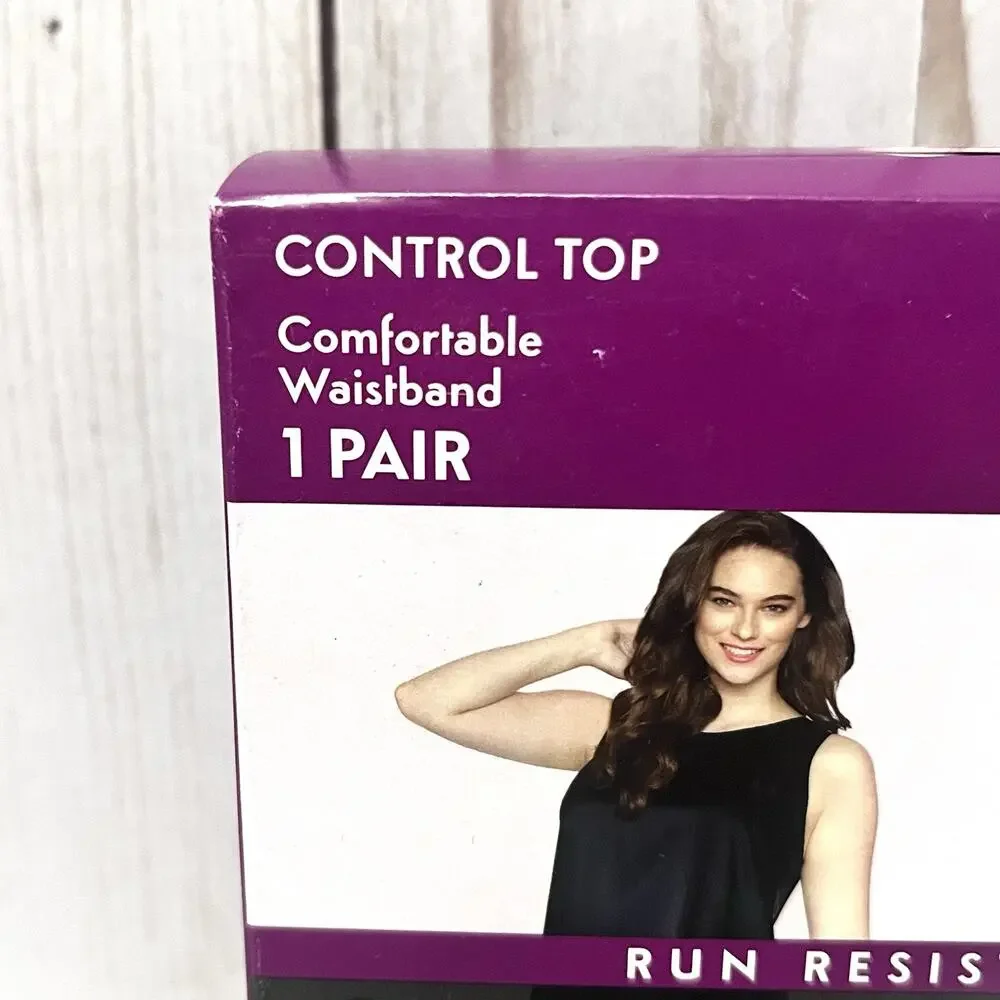 Just My Size Hanes Silky Sheer Run Resistant Control Top Pantyhose 1X/2X (2) Blk